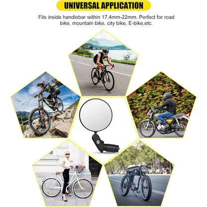 Wukusy 8505 bar end bike mirror, 360° rotatable and foldable bicycle rearview mirror attached to handlebar for safety.