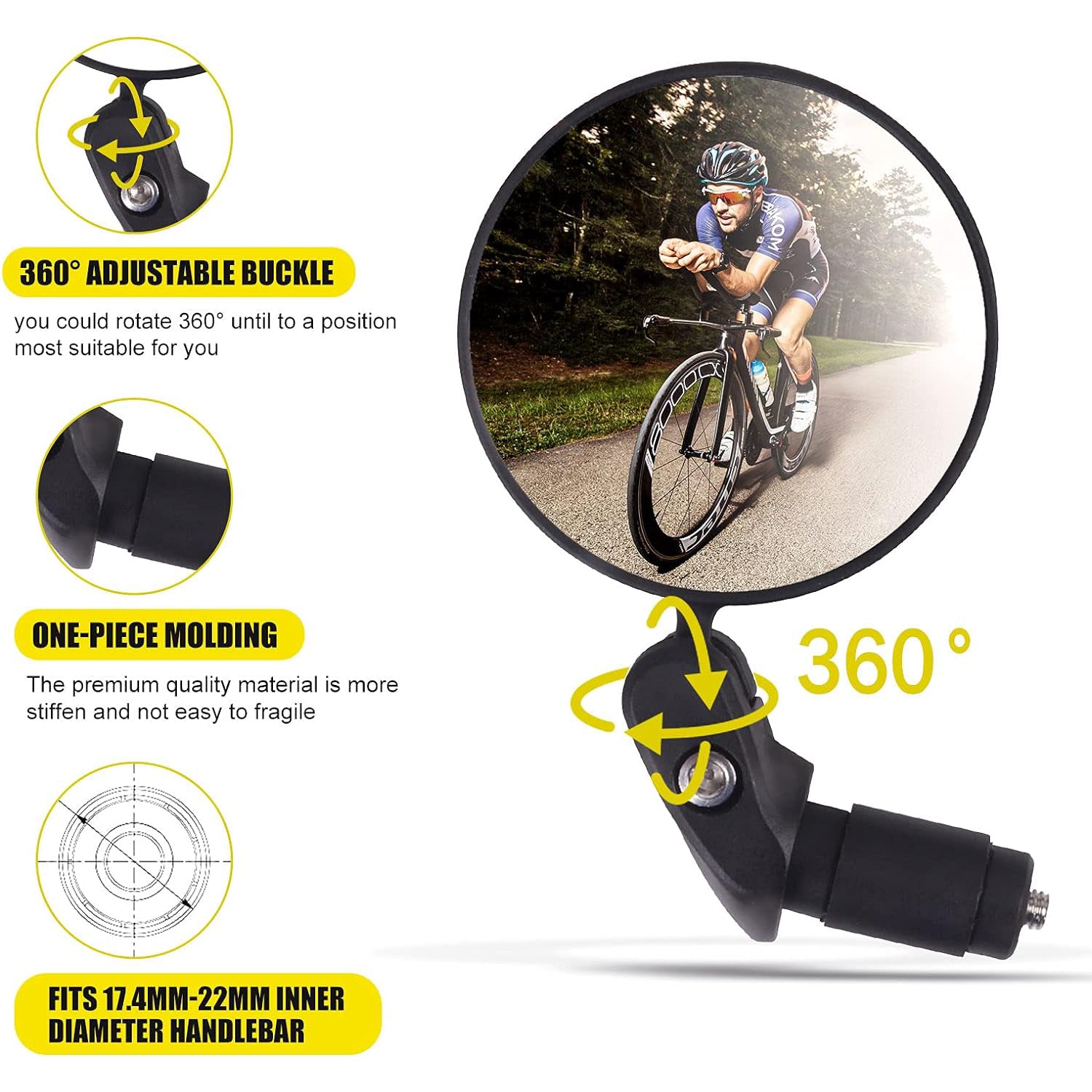 Wukusy 8505 bar end bike mirror, 360 rotatable and foldable safety rearview mirror for bicycles, durable and easy to install.