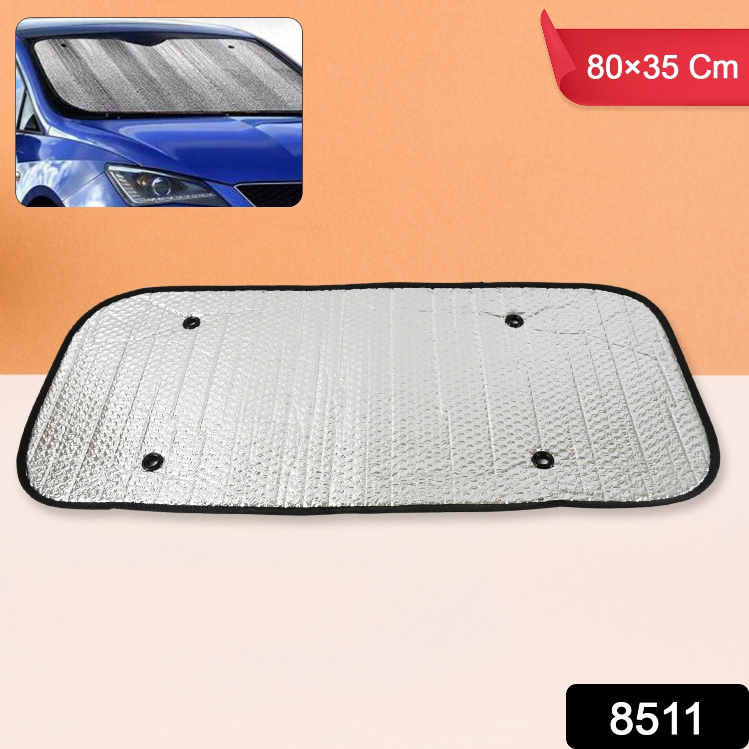 Wukusy automotive windshield sun shade blocks UV rays, keeps vehicle cool, fits cars, SUVs, trucks, and vans, 80x35 cm.