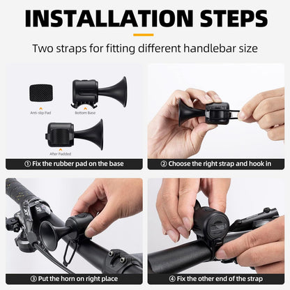 Wukusy 8590 bicycle air horn, loud 120dB electronic bell with waterproof design, long standby, battery operated for adult bikes.