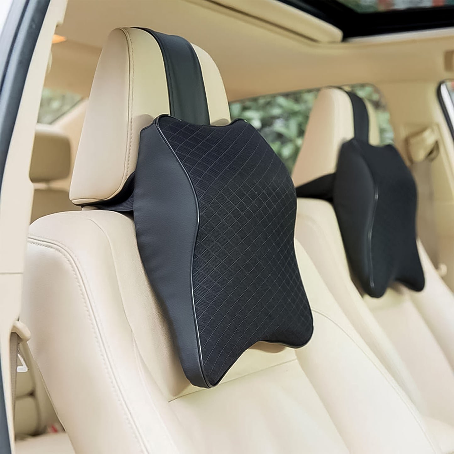 Wukusy automotive memory foam car neck pillow with headrest support, designed for comfortable driving and neck protection.