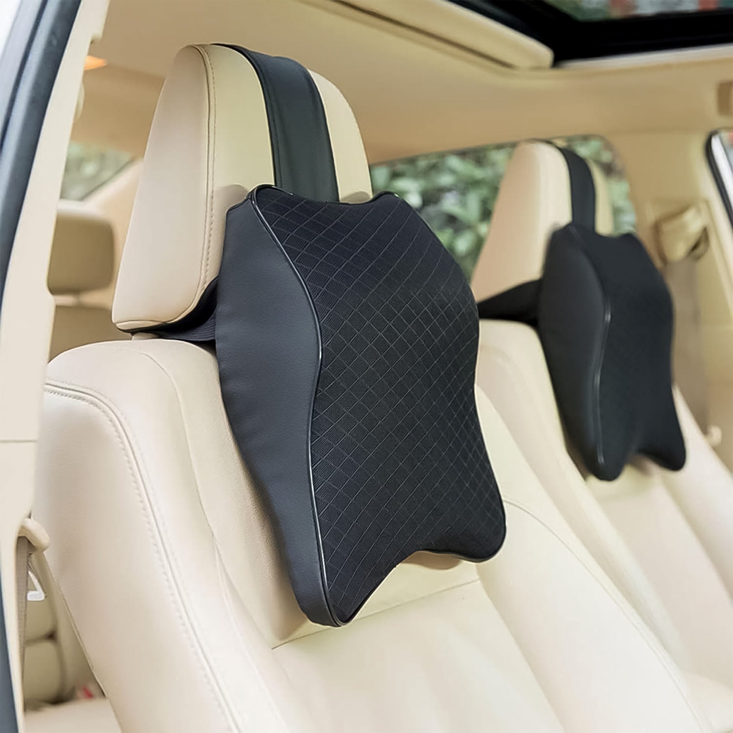 Wukusy automotive memory foam car neck pillow with headrest support, designed for comfortable driving and neck protection.