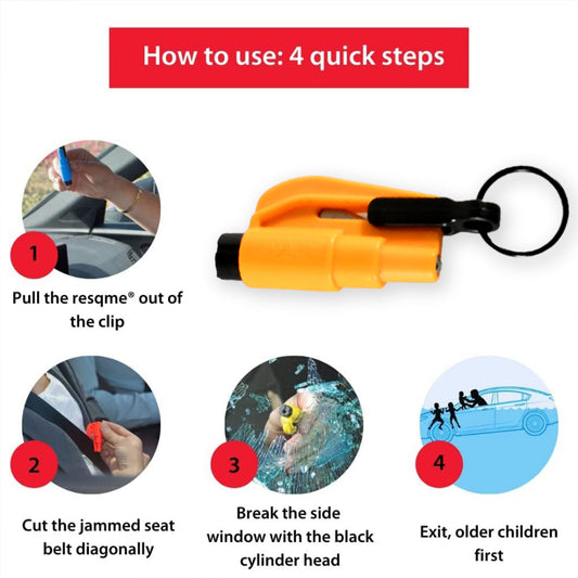 Wukusy 2-in-1 emergency safety cutter with keychain, glass breaker, and seatbelt cutter for automotive safety and portability.