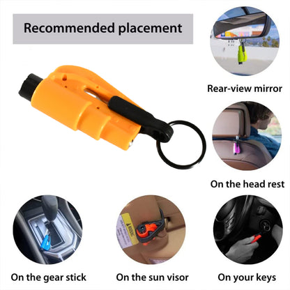 Wukusy 2-in-1 emergency safety cutter with keychain, portable tool for glass breaking and seat belt cutting, compact automotive safety device.