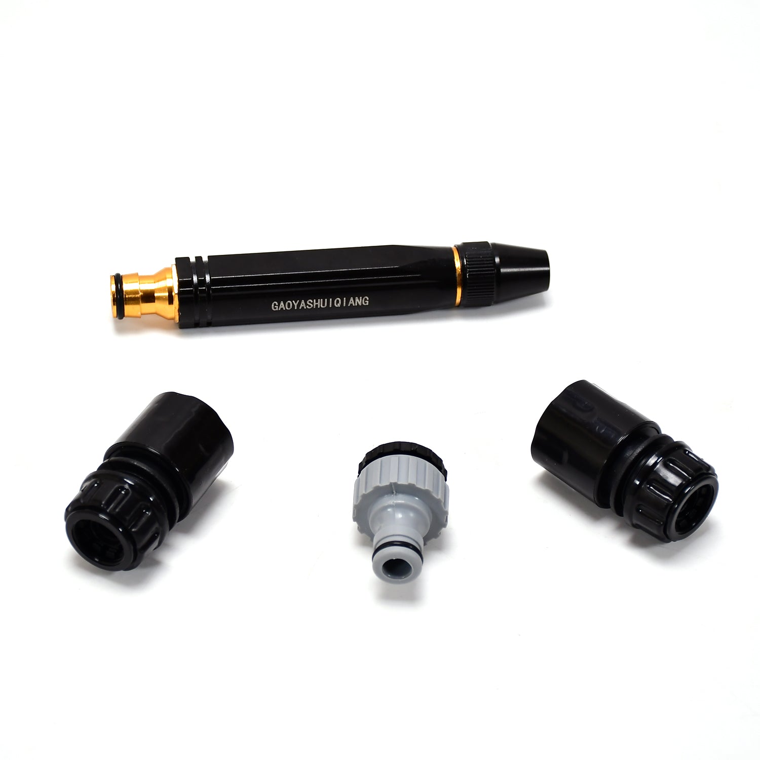 Wukusy 9090 high-pressure water gun nozzle for car wash and garden spraying, alloy construction with adjustable spray pattern.