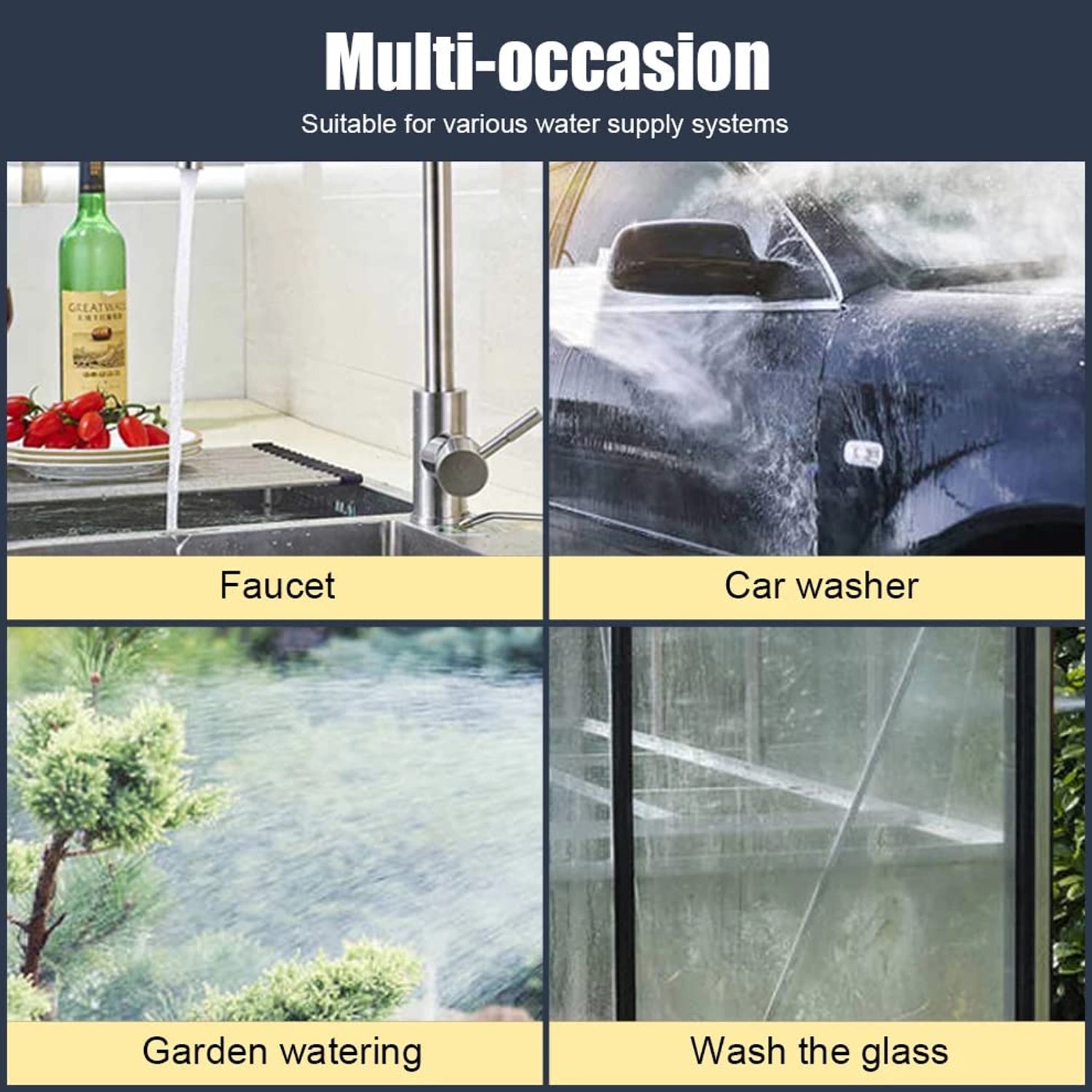Wukusy 9090 high-pressure water gun nozzle for car wash and garden spraying, alloy construction with adjustable spray pattern