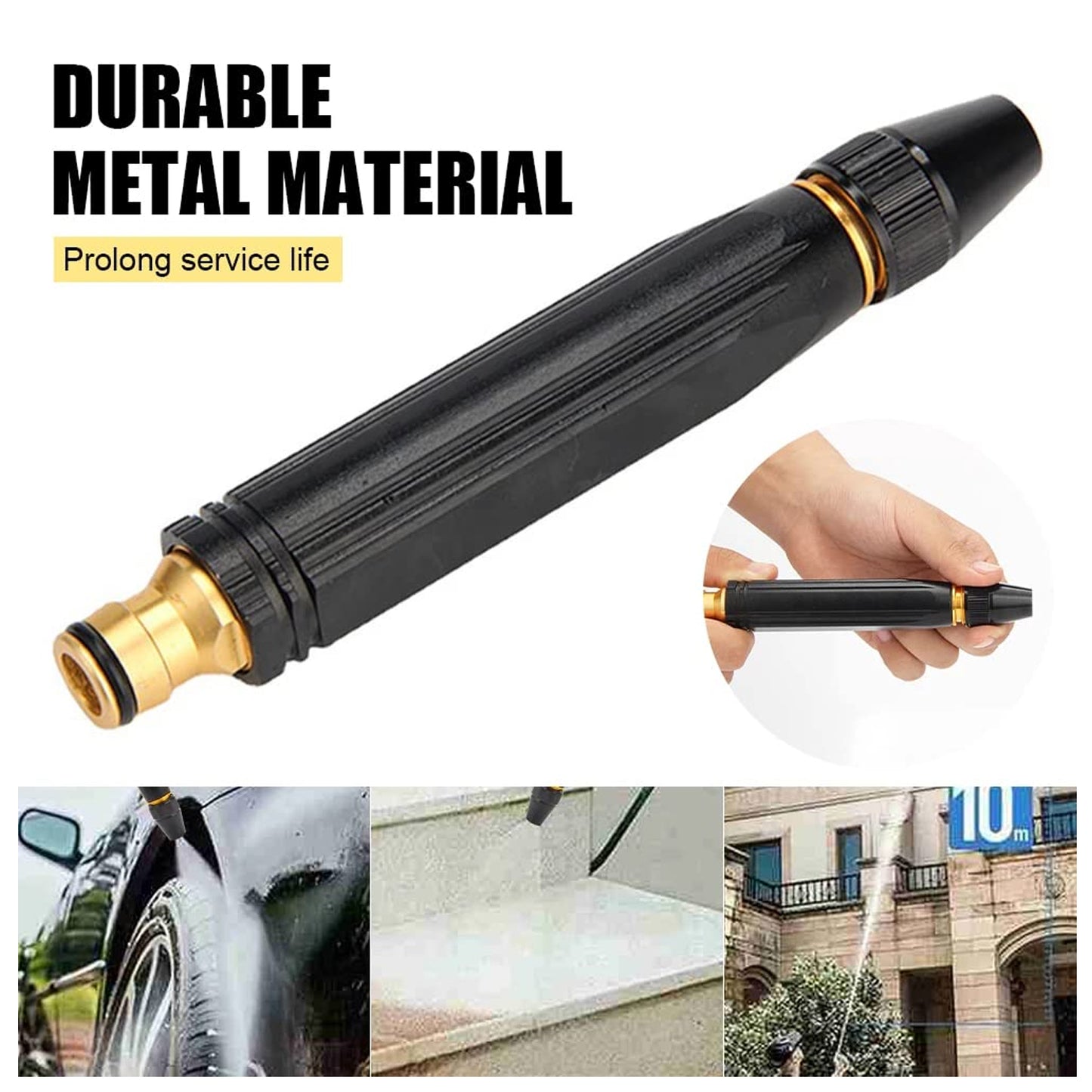 Wukusy 9090 high pressure water gun nozzle for car wash and garden watering, alloy spray gun with ergonomic grip.