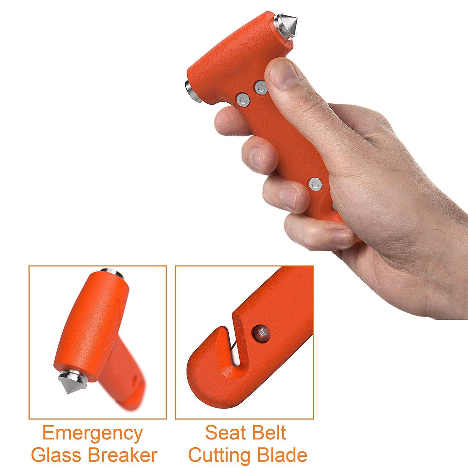 Wukusy automotive safety hammer with car window breaker and seatbelt cutters, designed for emergency rescue situations.