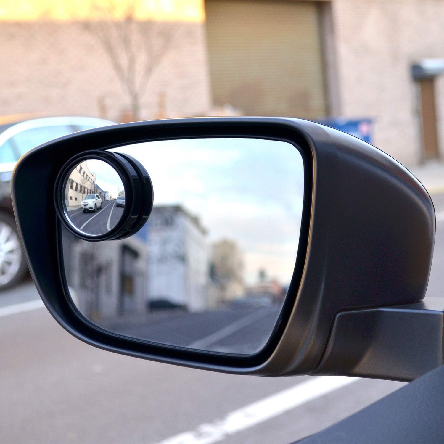 Set of two Wukusy automotive round blind spot mirrors with HD convex glass for all cars, frameless design, rear view and side mirror accessories.