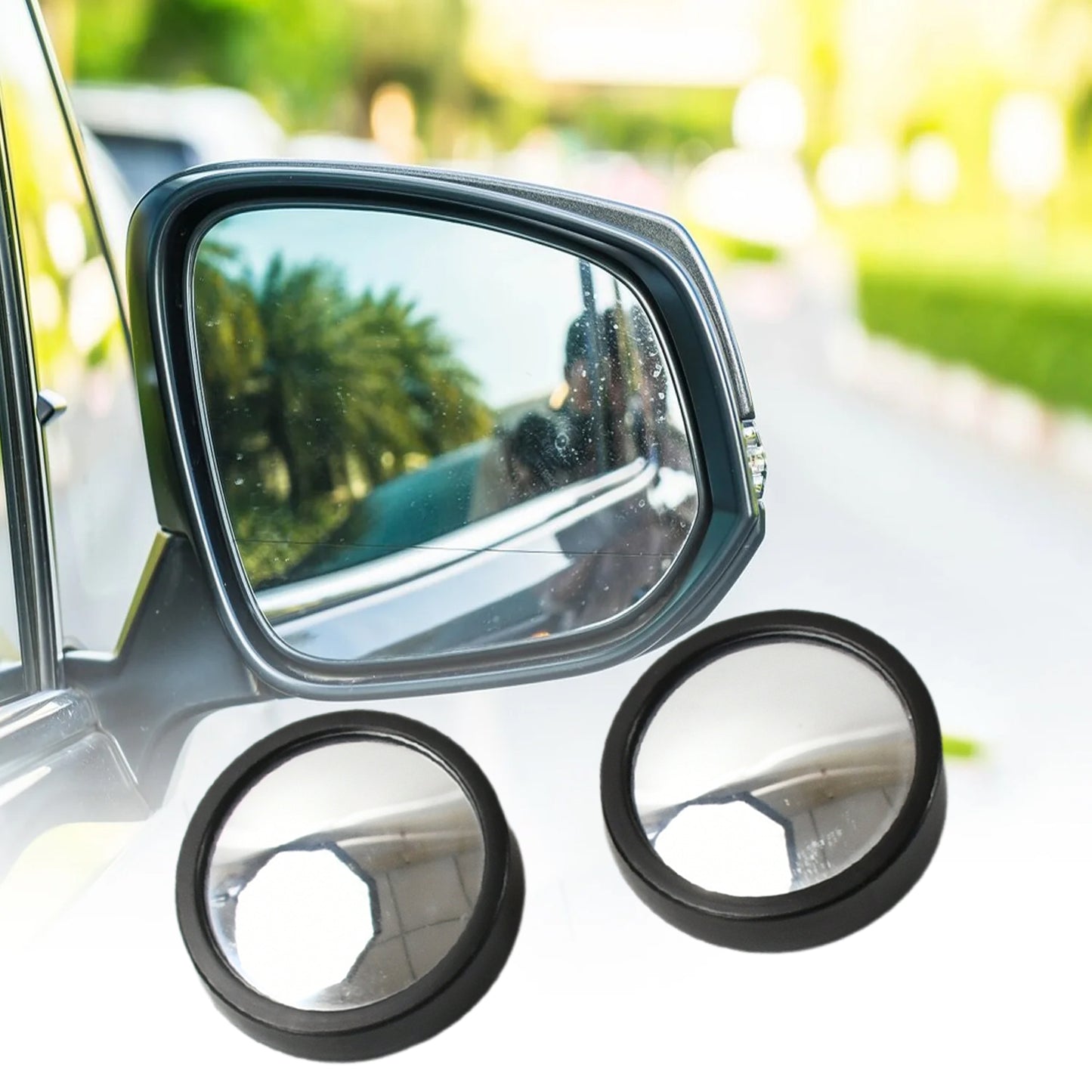 Wukusy automotive round HD glass blind spot mirrors set, convex rear-view mirrors, frameless design, suitable for all cars, 2-piece set.