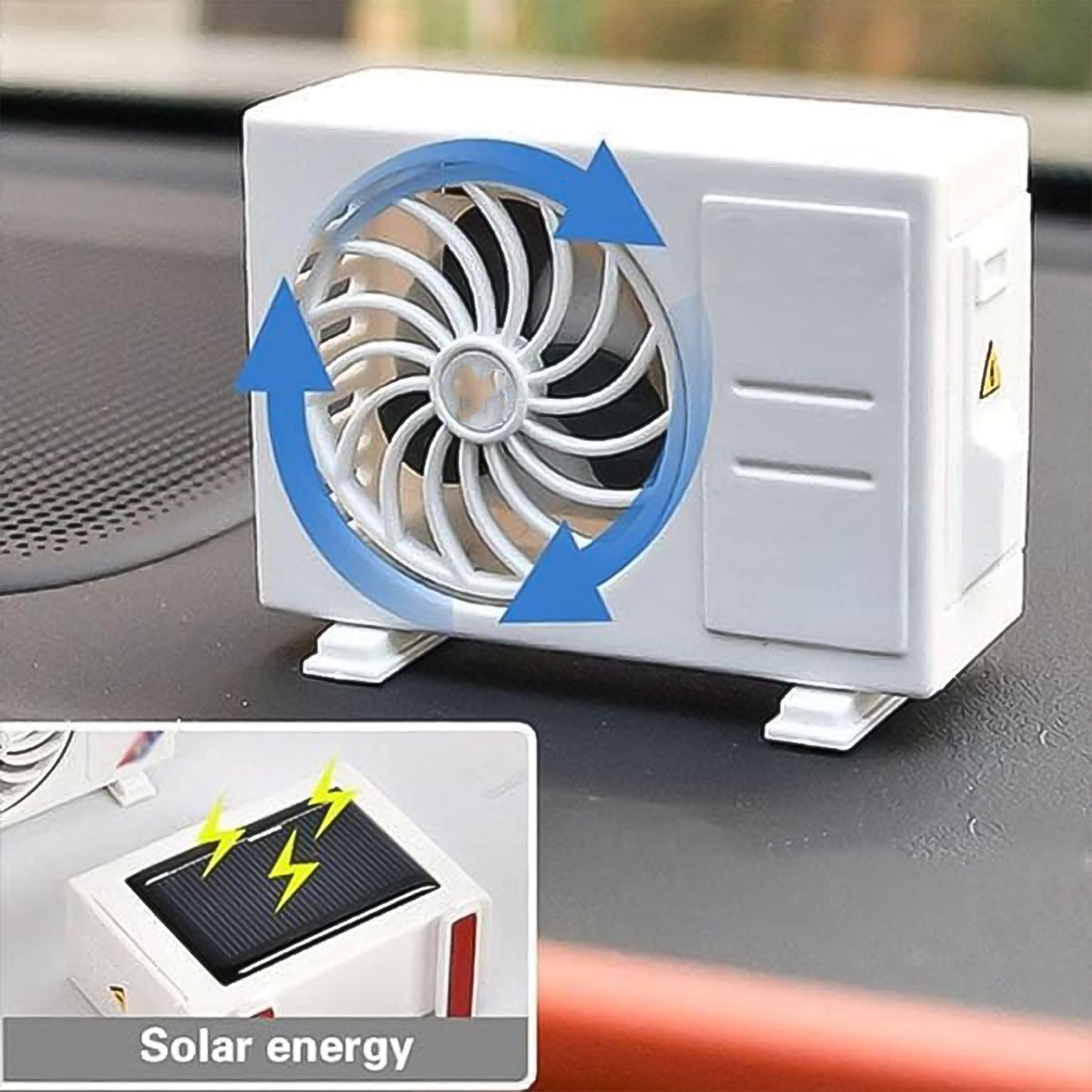 Wukusy solar-powered car air freshener and perfume diffuser attached to vehicle dashboard and AC vent, providing fresh scent.