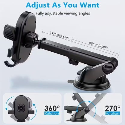 Wukusy adjustable car mobile holder mounted on vehicle dashboard holding a smartphone securely.