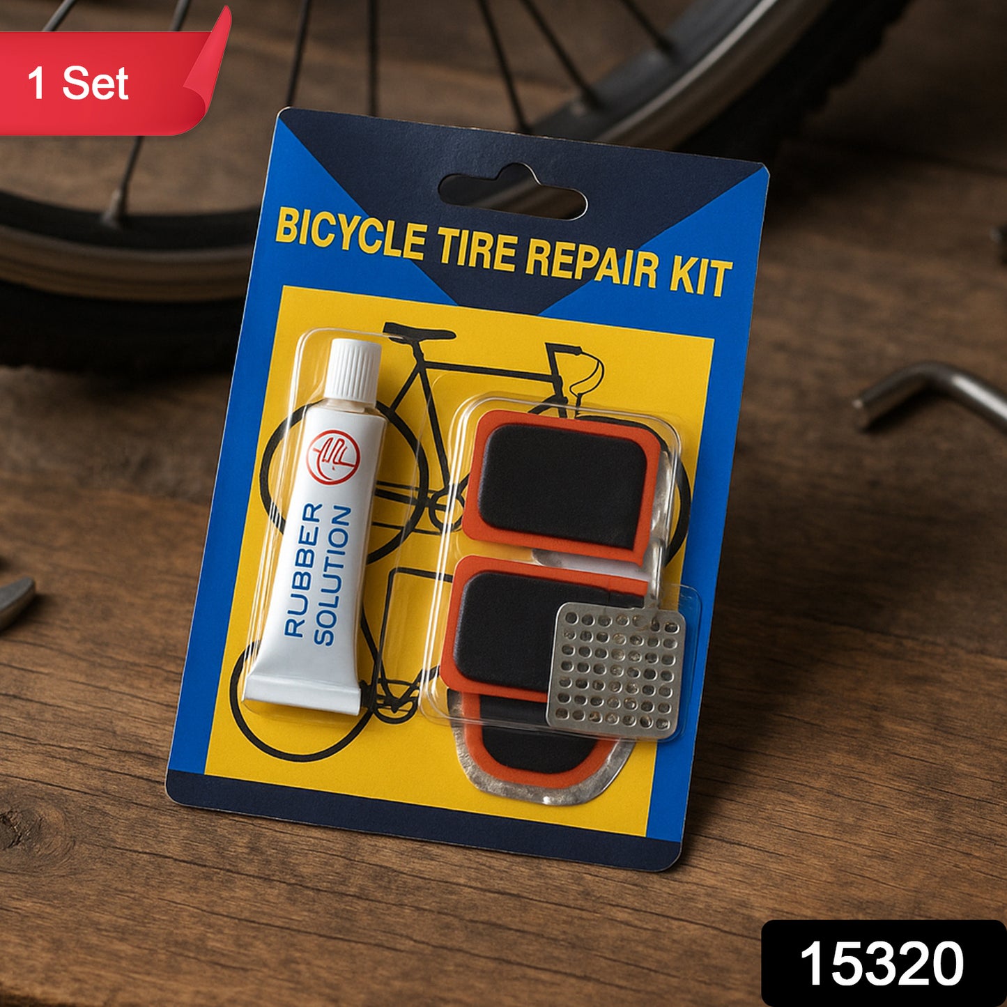 Wukusy bicycle tire repair kit with puncture repair tools and adhesive, portable set for quick on-the-go bike tire fixes.