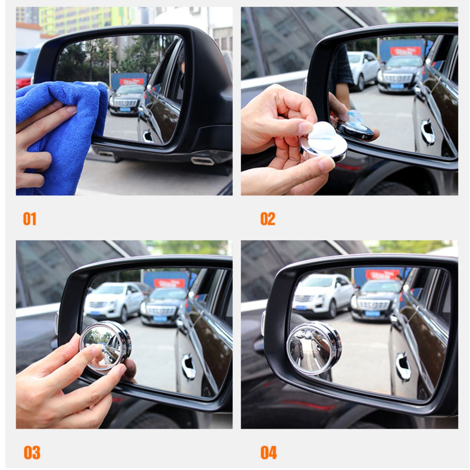 Wukusy automotive round HD glass blind spot side mirrors, set of 2, for improved visibility and safety while driving.