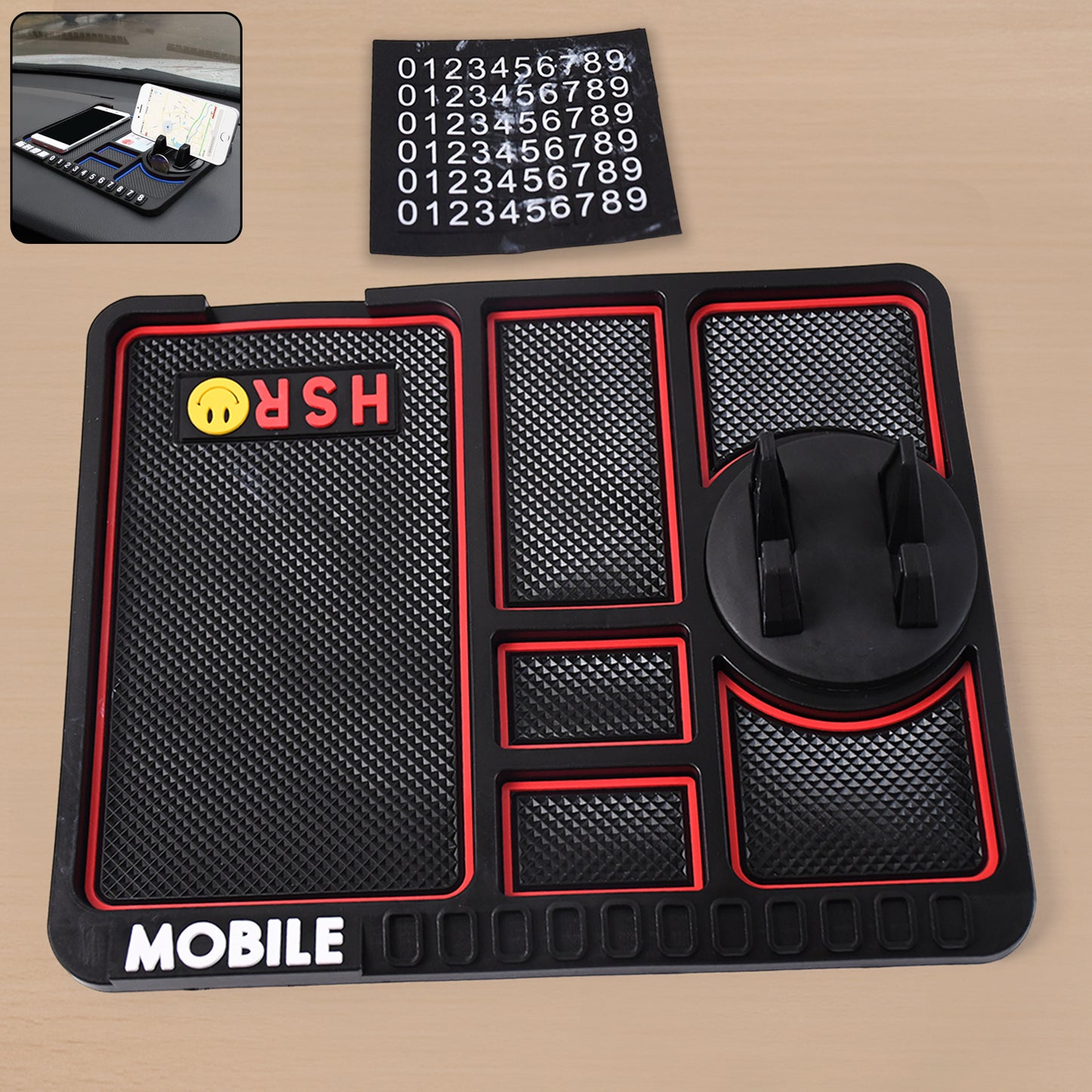 Wukusy automotive car dashboard mat with built-in mobile phone holder mount for secure smartphone placement.