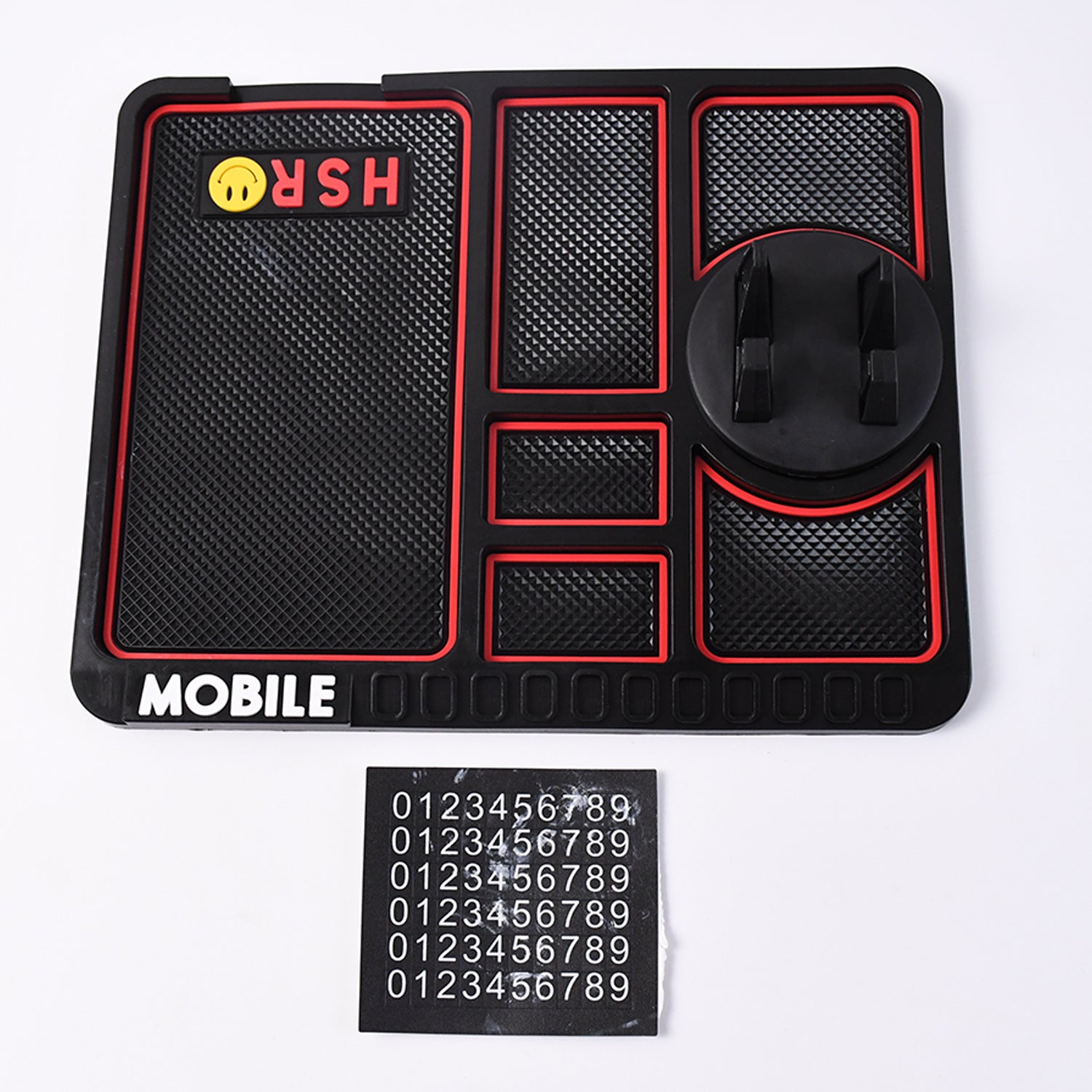 Wukusy automotive car dashboard mat with built-in mobile phone holder mount on a vehicle dashboard.