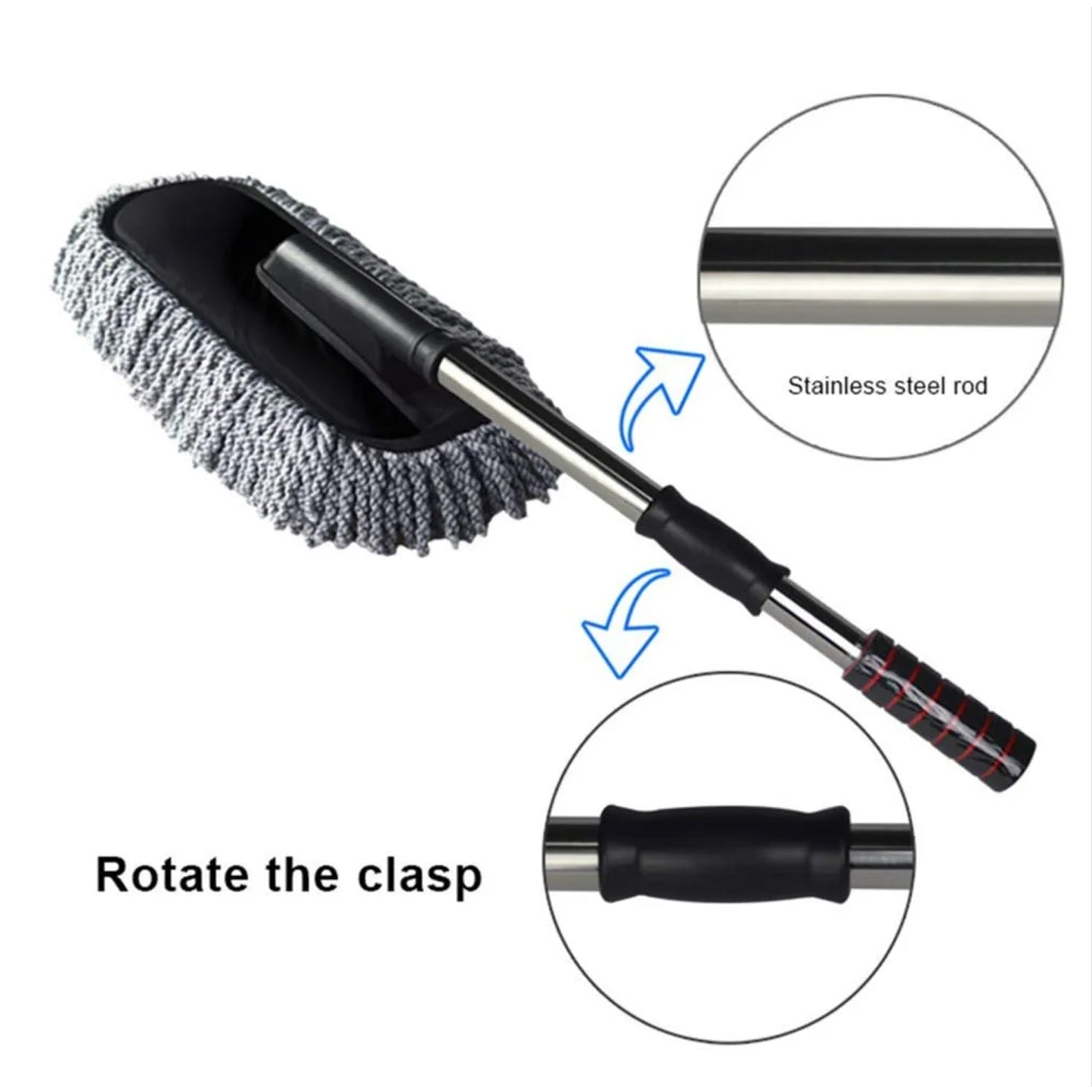 Wukusy automotive car dust brush for interior and exterior cleaning, showing soft bristles and ergonomic handle.