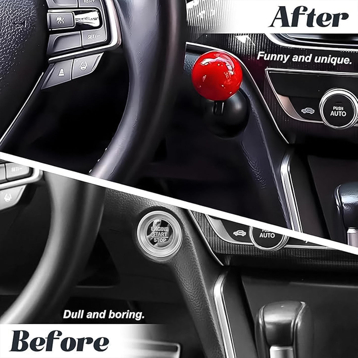 Wukusy automotive push start button rocker cover with ball design, black plastic material for car ignition system.