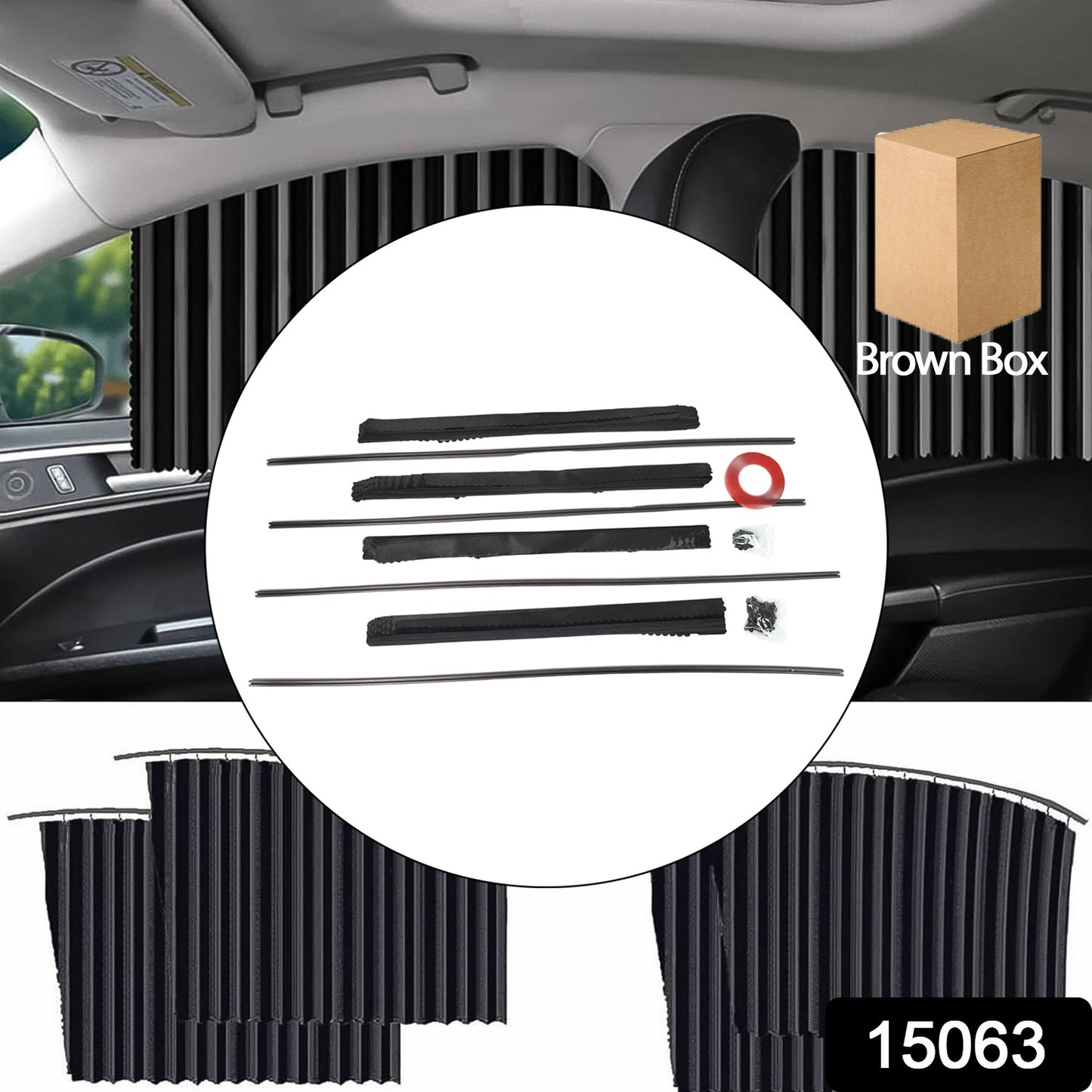 Wukusy automotive car window sunshade curtains with 4-piece set, hooks and adhesive tap for heat protection.