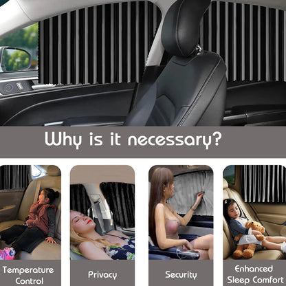 Wukusy automotive car window sunshade curtains with four pieces, hooks, and adhesive tap for heat and sun protection.