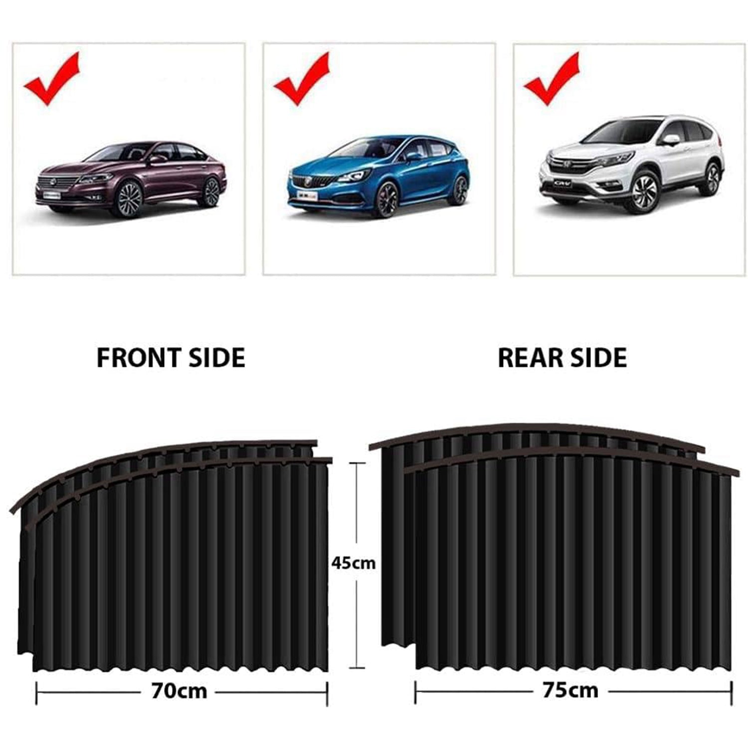 Wukusy automotive car window sunshade curtains with hooks and adhesive taps, four-piece heat protection set for car windows.