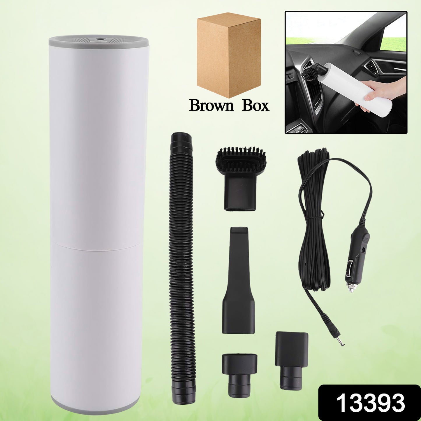 Wukusy handheld mini portable car vacuum cleaner for automotive cleaning, shown in a set with attachments and compact design.