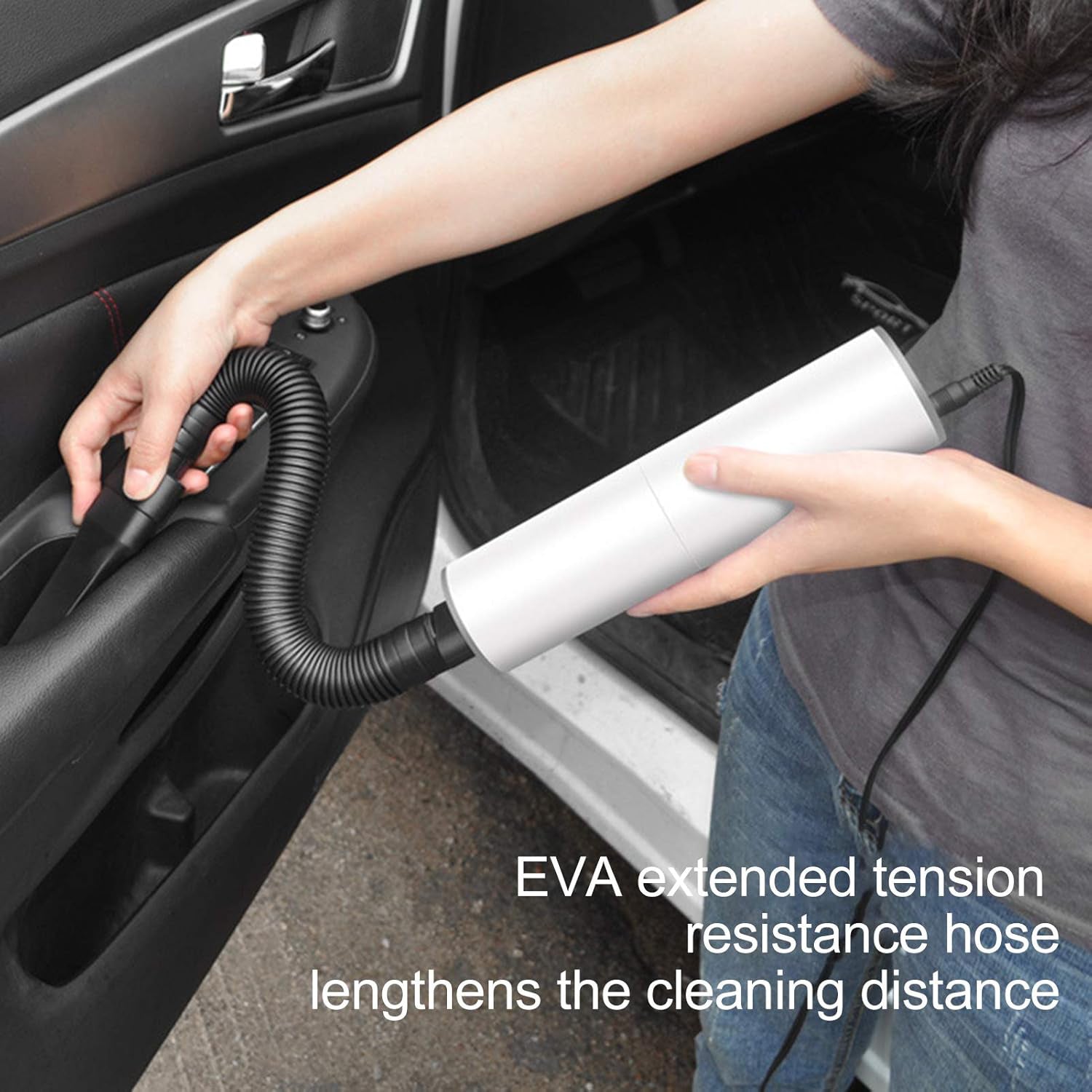 Wukusy handheld mini portable car vacuum cleaner for automotive cleaning, shown in a compact, lightweight design.