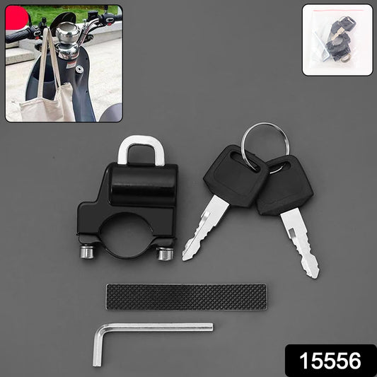 Wukusy heavy-duty motorcycle helmet lock attached to a motorcycle, providing secure storage for helmets during rides.