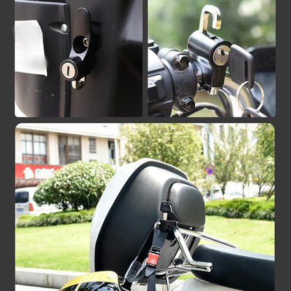 Wukusy heavy-duty motorcycle helmet lock attached to a motorcycle for secure storage and protection.
