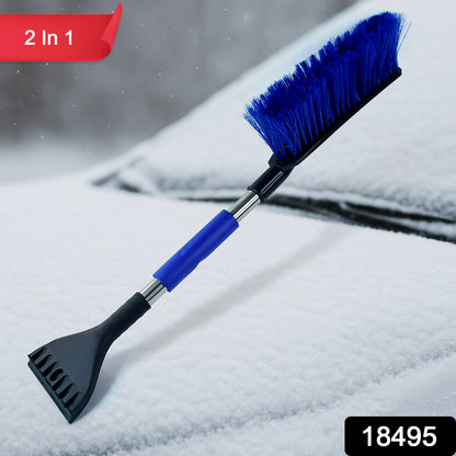 Wukusy 2-in-1 ice scraper and snow brush with comfortable grip, 67 cm long for automotive snow removal.