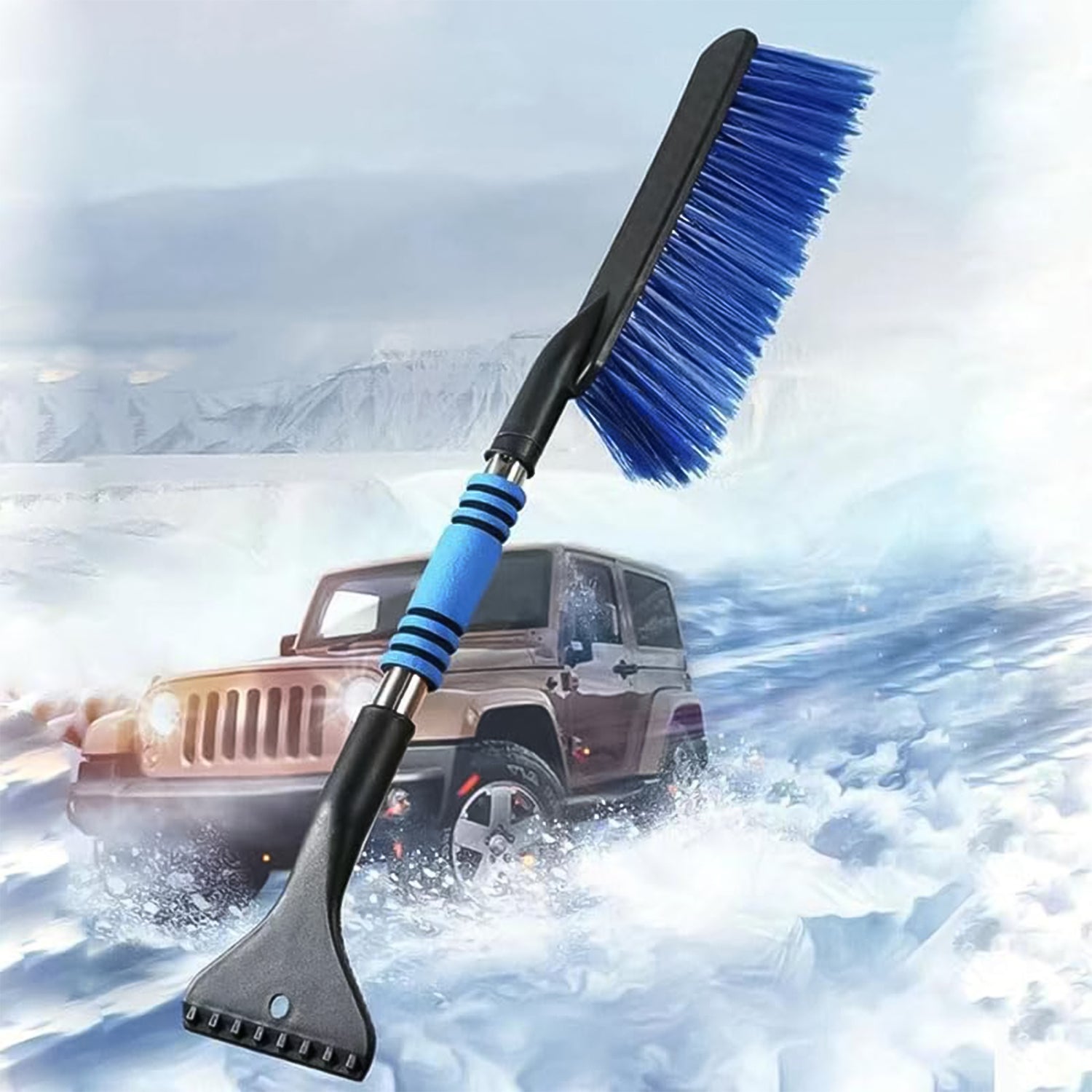 Wukusy 67cm ice scraper and snow brush with 2-in-1 design and comfortable grip for automotive snow removal.