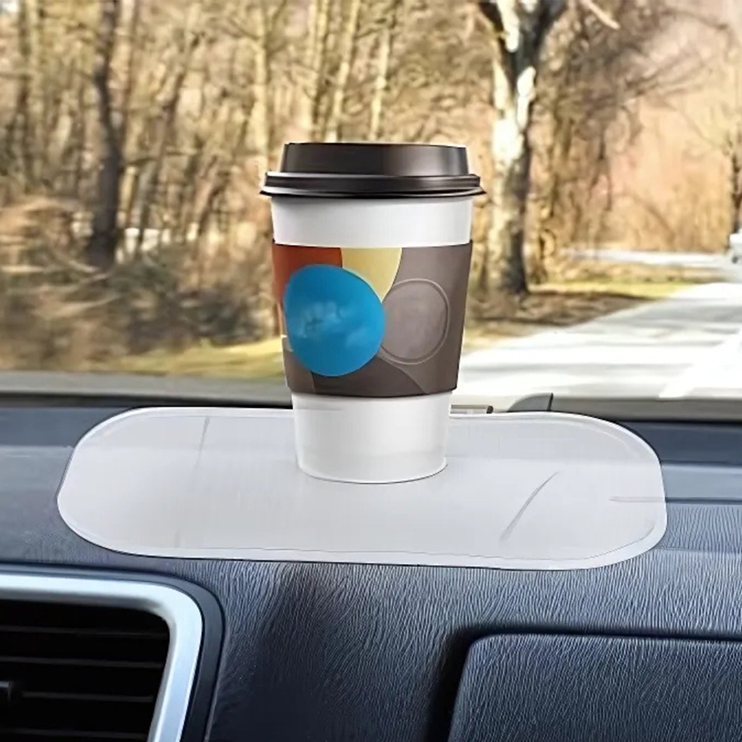 Large transparent Wukusy anti-slip dashboard mat for cars, designed to keep items secure on automotive dashboards.