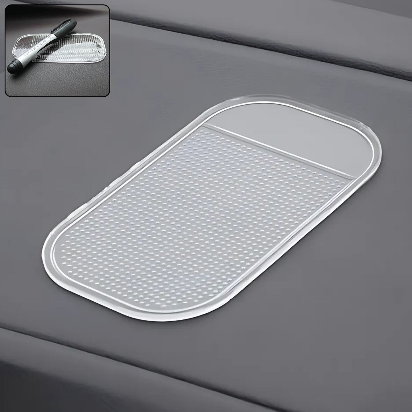 Medium transparent anti-slip car dashboard mat by Wukusy, designed to keep items secure and prevent slipping.