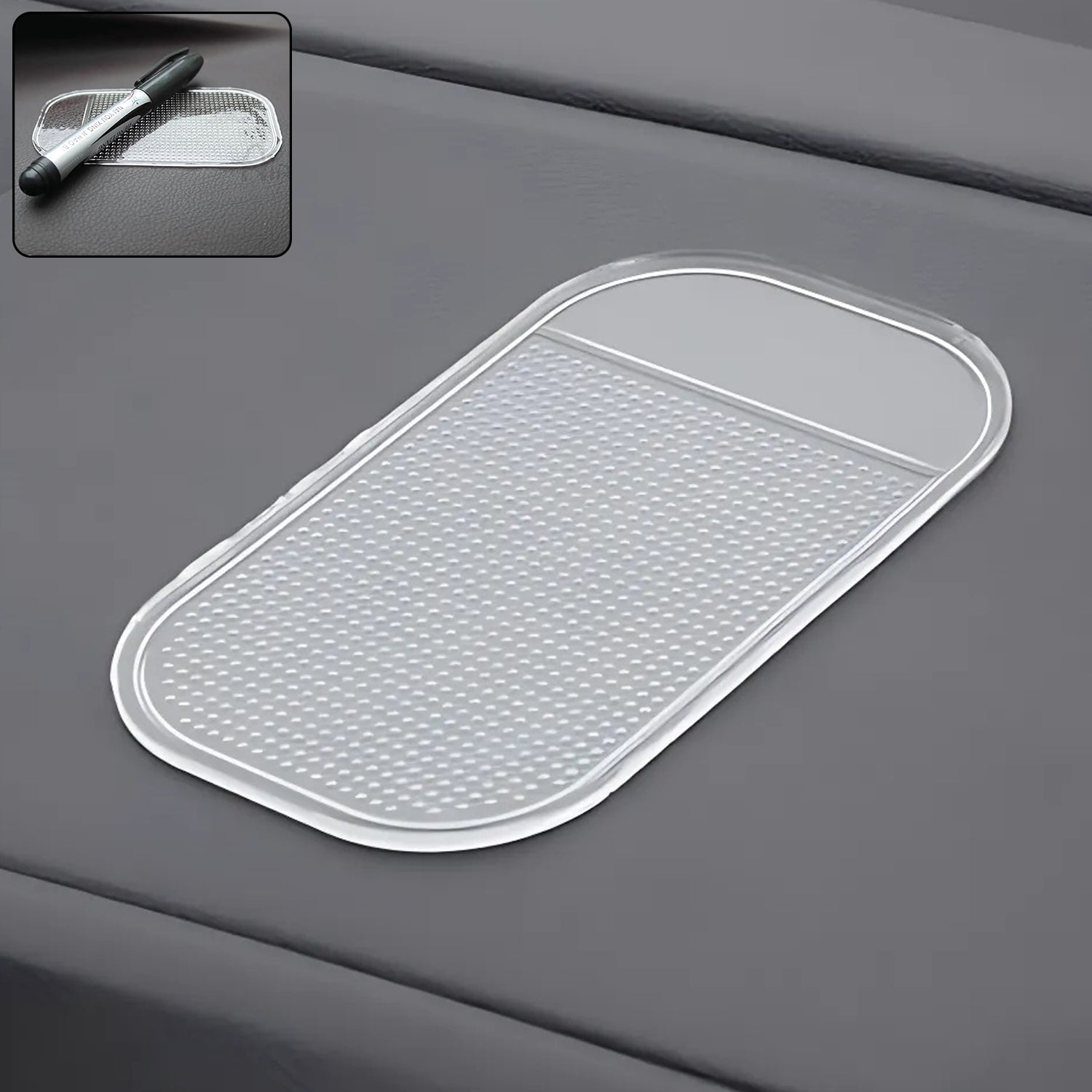 Medium transparent anti-slip car dashboard mat by Wukusy, designed to keep items secure and prevent slipping.