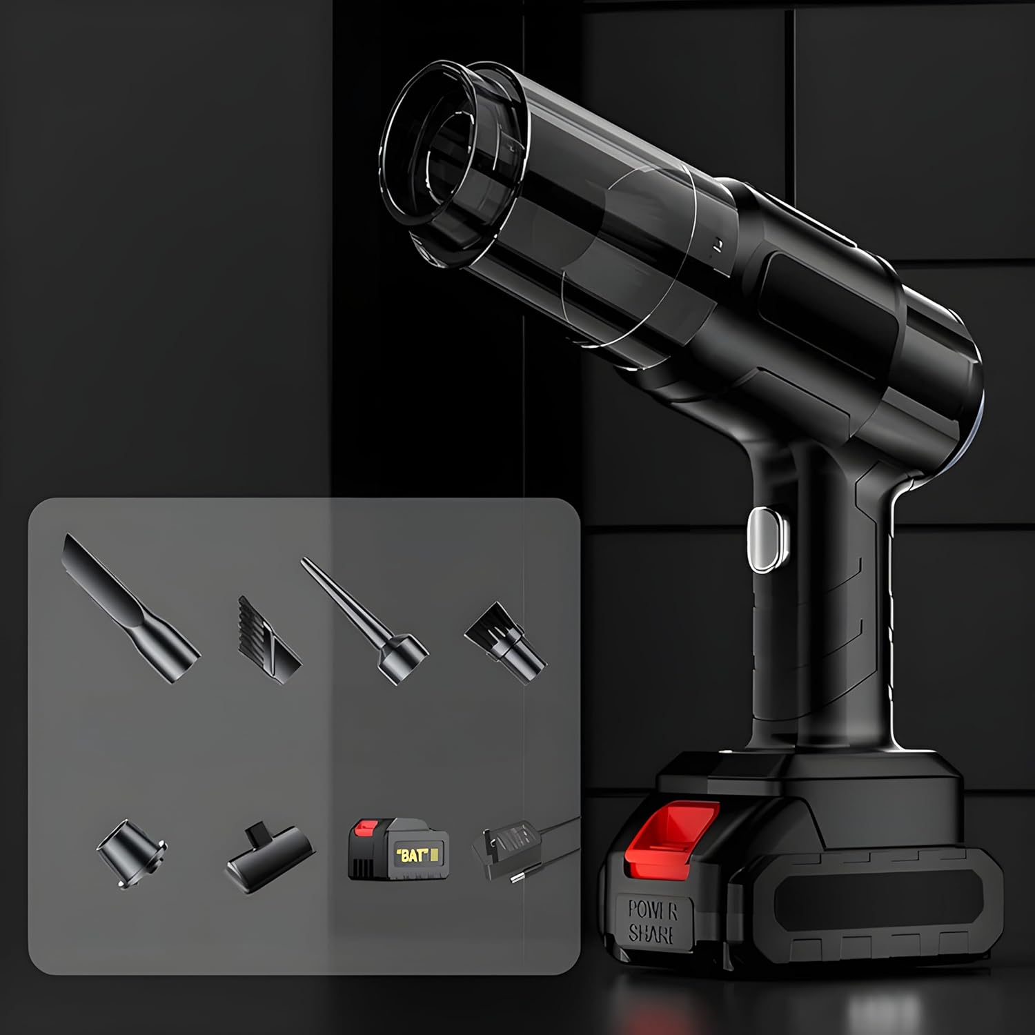 Wukusy automotive wireless handheld vacuum cleaner set with multifunction 240V design, suitable for car interior cleaning.