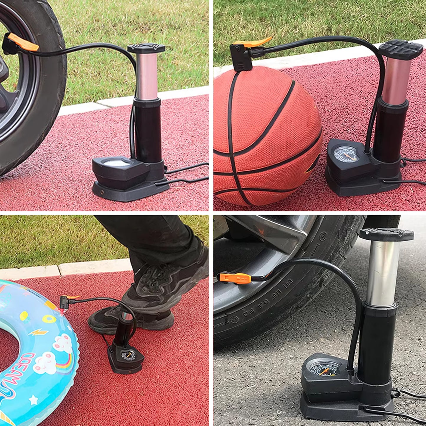 Wukusy portable mini bike pump, foot-operated cycle pump, compact automotive tool for inflating bike tires, black and silver design.