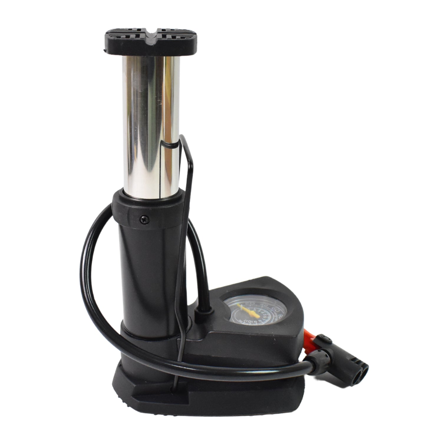Wukusy portable mini bike pump with foot-operated design, compact for cycling and automotive tire inflation.