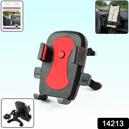 Wukusy premium easy one-touch car mobile holder mount attached to a vehicle dashboard, holding a smartphone securely in place.