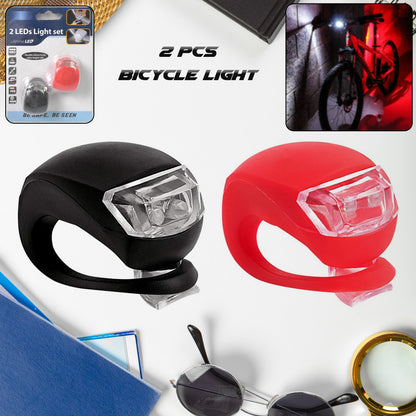 Wukusy silicone LED bike light set featuring two compact, waterproof lights for enhanced visibility during cycling.