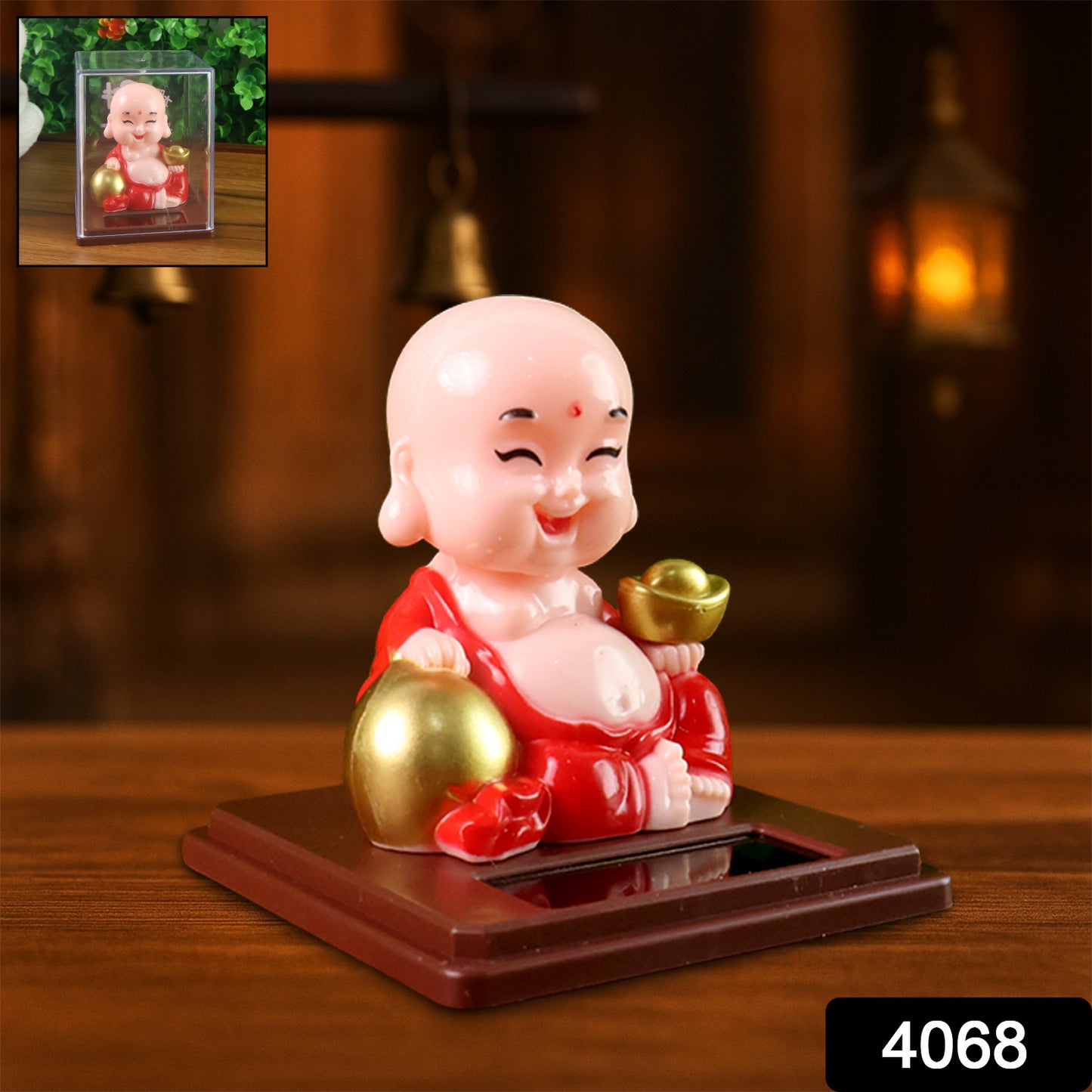 Solar-powered moving head Buddha car ornament by Wukusy, in mix colors, adds spiritual charm to vehicle interior or dashboard.