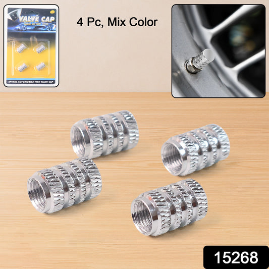 Set of four silver Wukusy tire valve stem caps for Genesis cars, suitable for most cars, trucks, and SUVs, automotive wheel accessories.