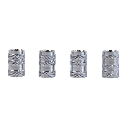 Set of four silver Wukusy tire valve stem caps for Genesis cars, compatible with most car, truck, and SUV wheel accessories.