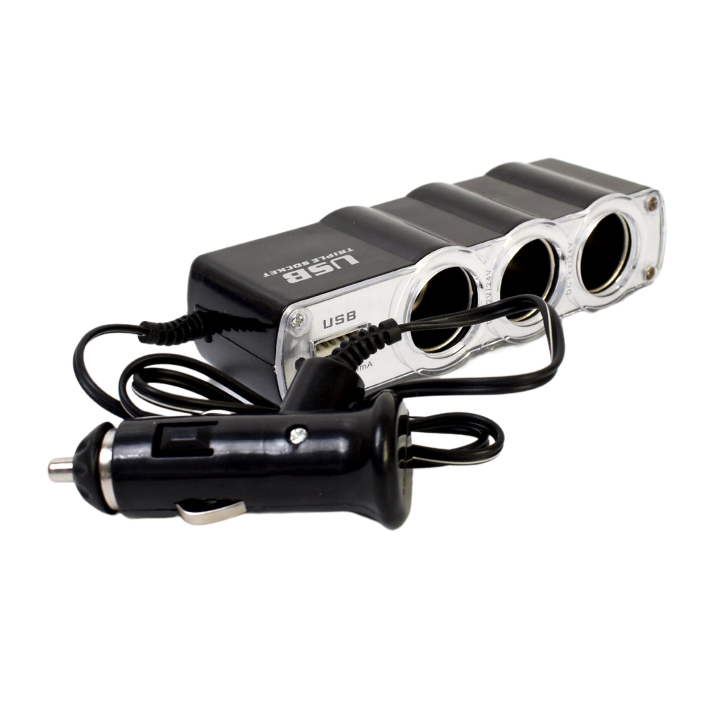Wukusy triple 3-way car 12V lighter socket splitter with USB charger ports, automotive power adapter for vehicle use