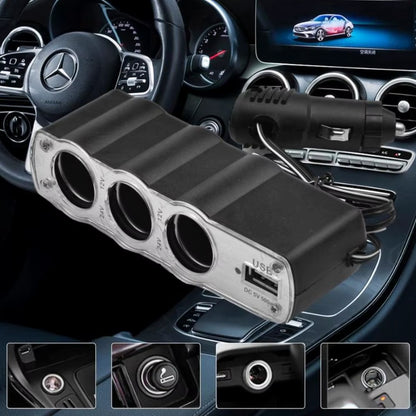 Wukusy triple 3-way car 12V lighter socket splitter with USB charger ports, automotive power adapter for vehicle use