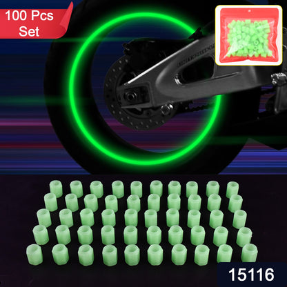 Set of 100 luminous glow car tire valve caps from Wukusy, automotive accessories for tire valve covers with bright glow effect.