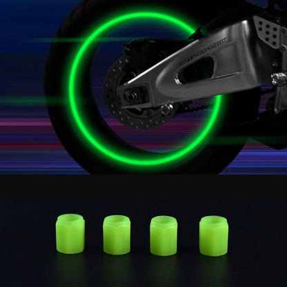 Set of four luminous glow car tyre valve caps by Wukusy, automotive tire valve cover covers for vehicle wheels.