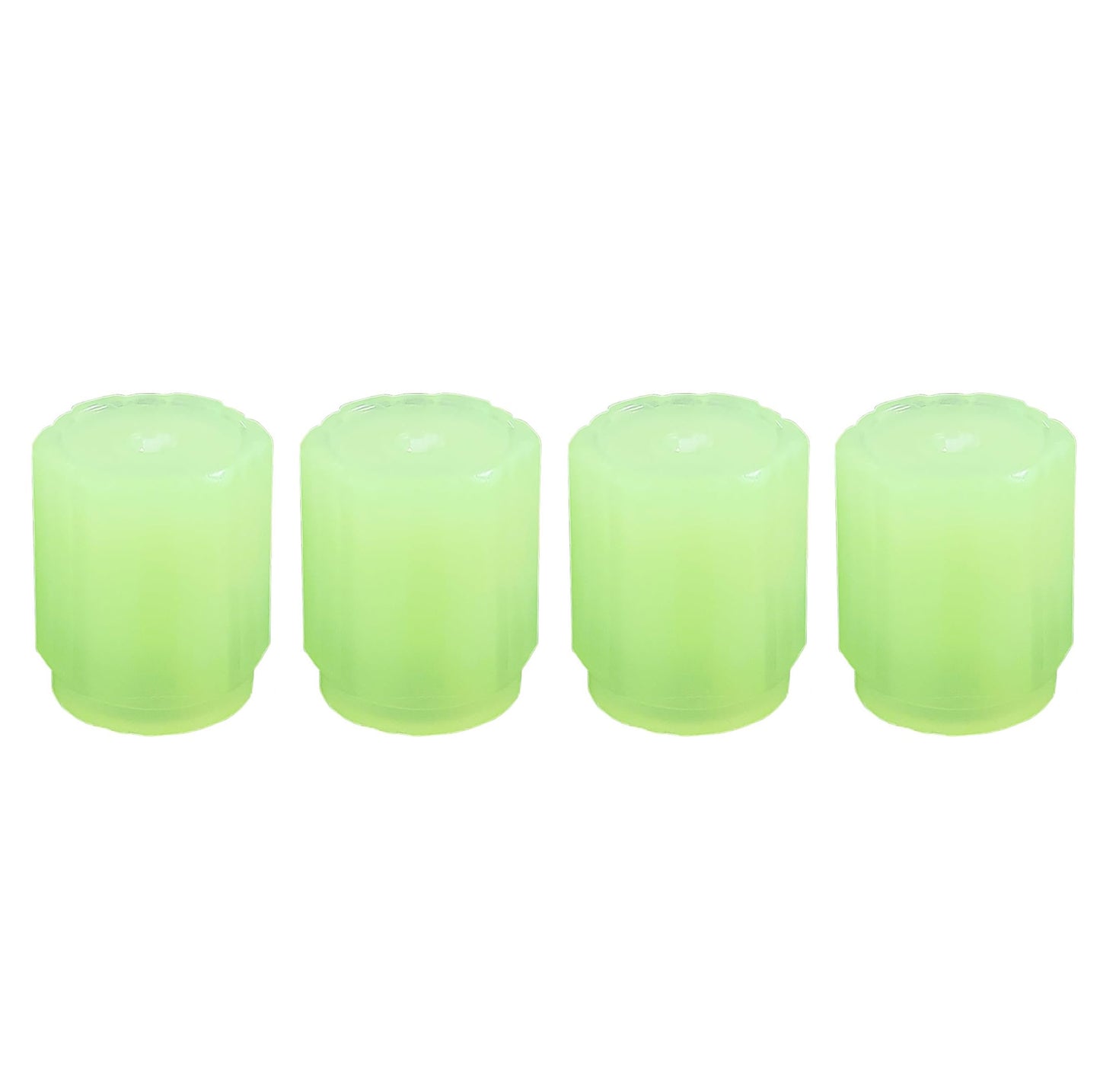 Set of four luminous glow car tyre valve caps by Wukusy, automotive tire valve covers with a glowing design.