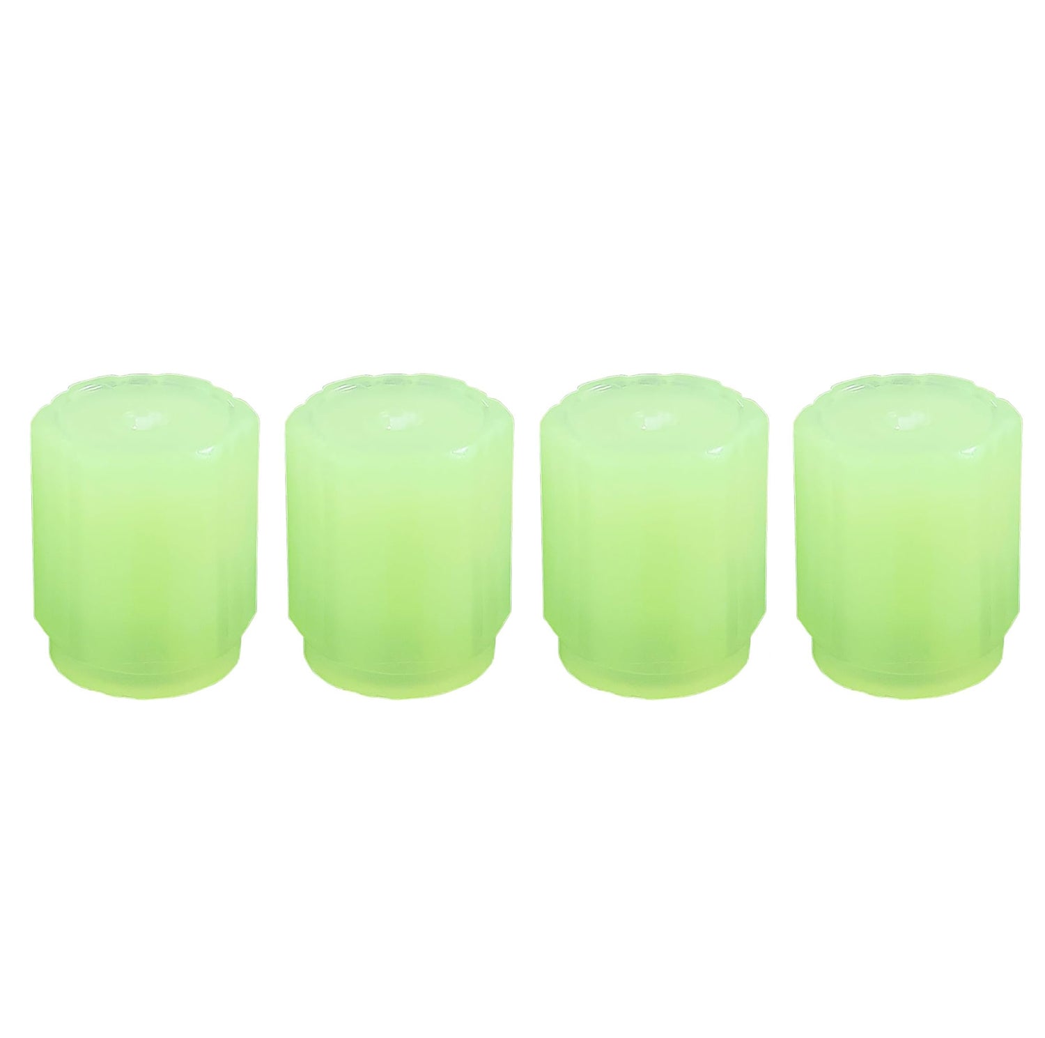 Set of four luminous glow car tyre valve caps by Wukusy, automotive tire valve covers with a glowing design.