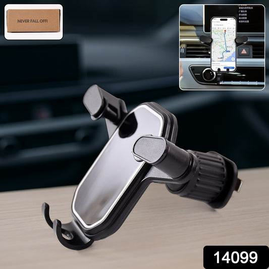 Wukusy universal air vent gravity car phone holder mount attached to vehicle air vent, holding a smartphone securely.