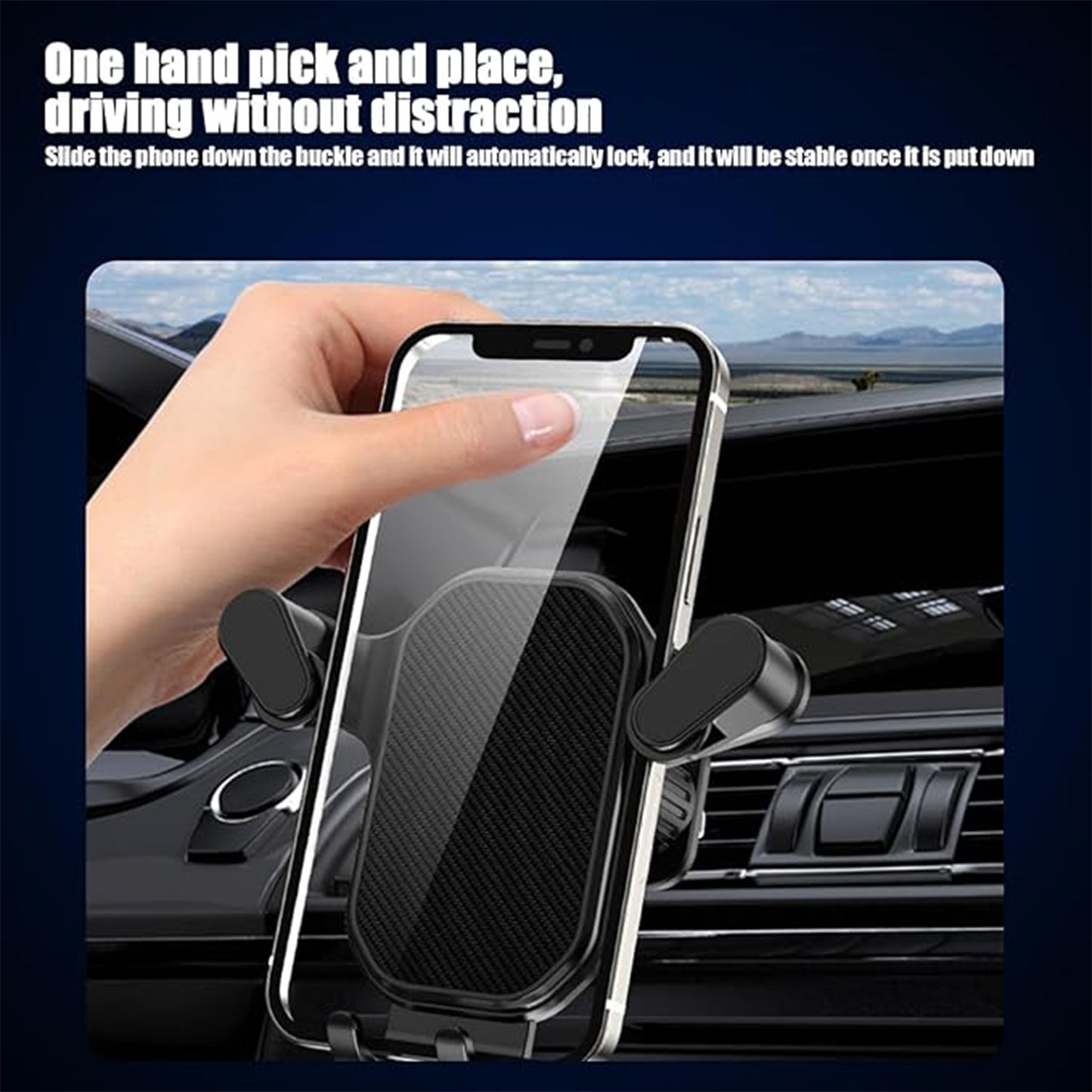 Wukusy universal air vent gravity car phone holder mount attached to a vehicle's air vent for secure smartphone support.